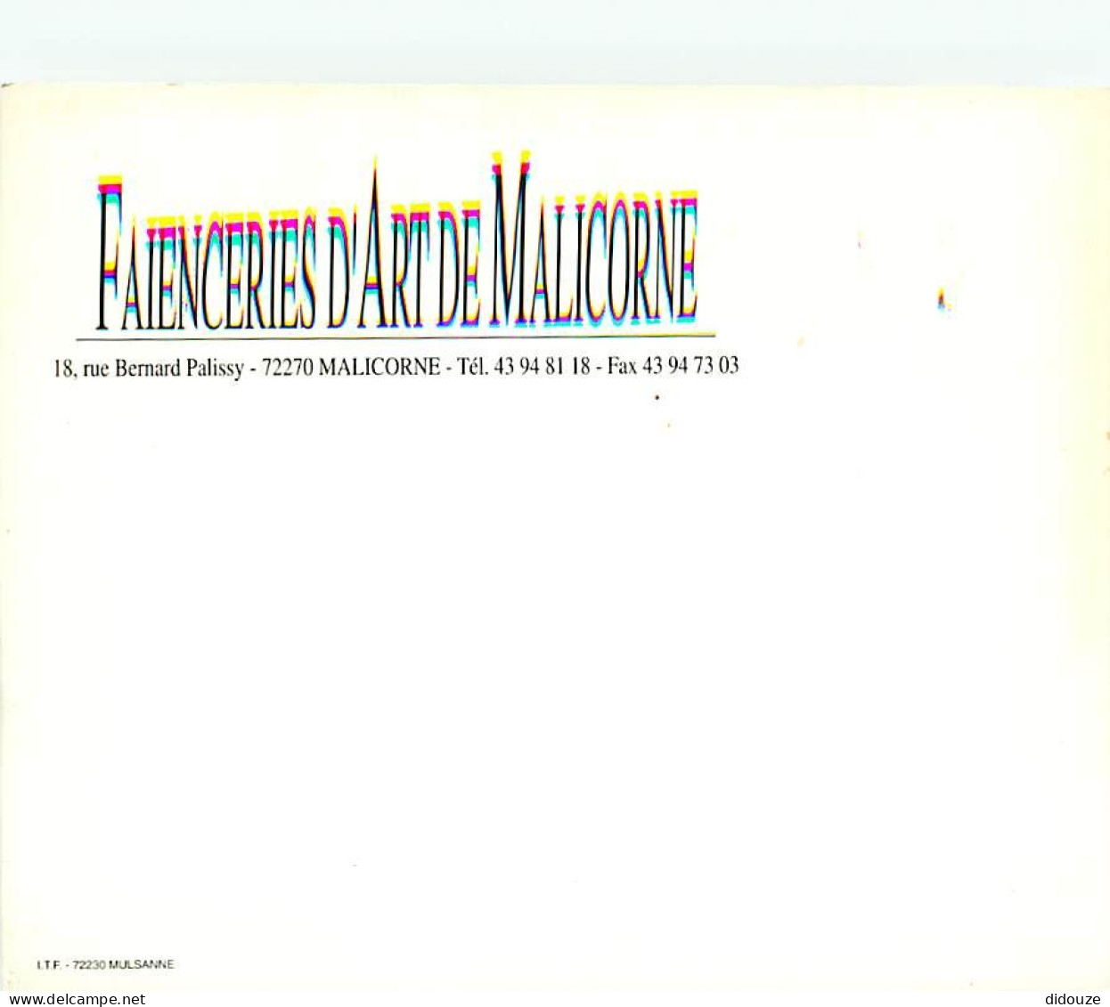 Art - Faience - Faienceries D'Art De Malicorne - Carte Neuve - CPM - Voir Scans Recto-Verso - Objetos De Arte