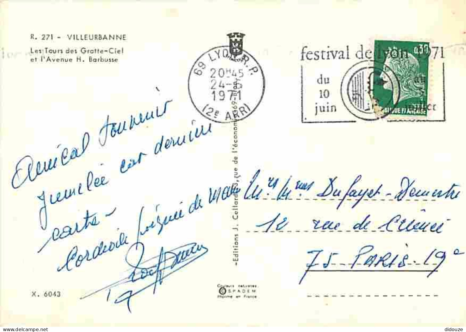 69 - Villeurbanne - Les Tours Des Gratte-Ciel Et L'avenue H Barbusse - Flamme Postale Festival De Lyon 1971 - CPM - Voir - Villeurbanne