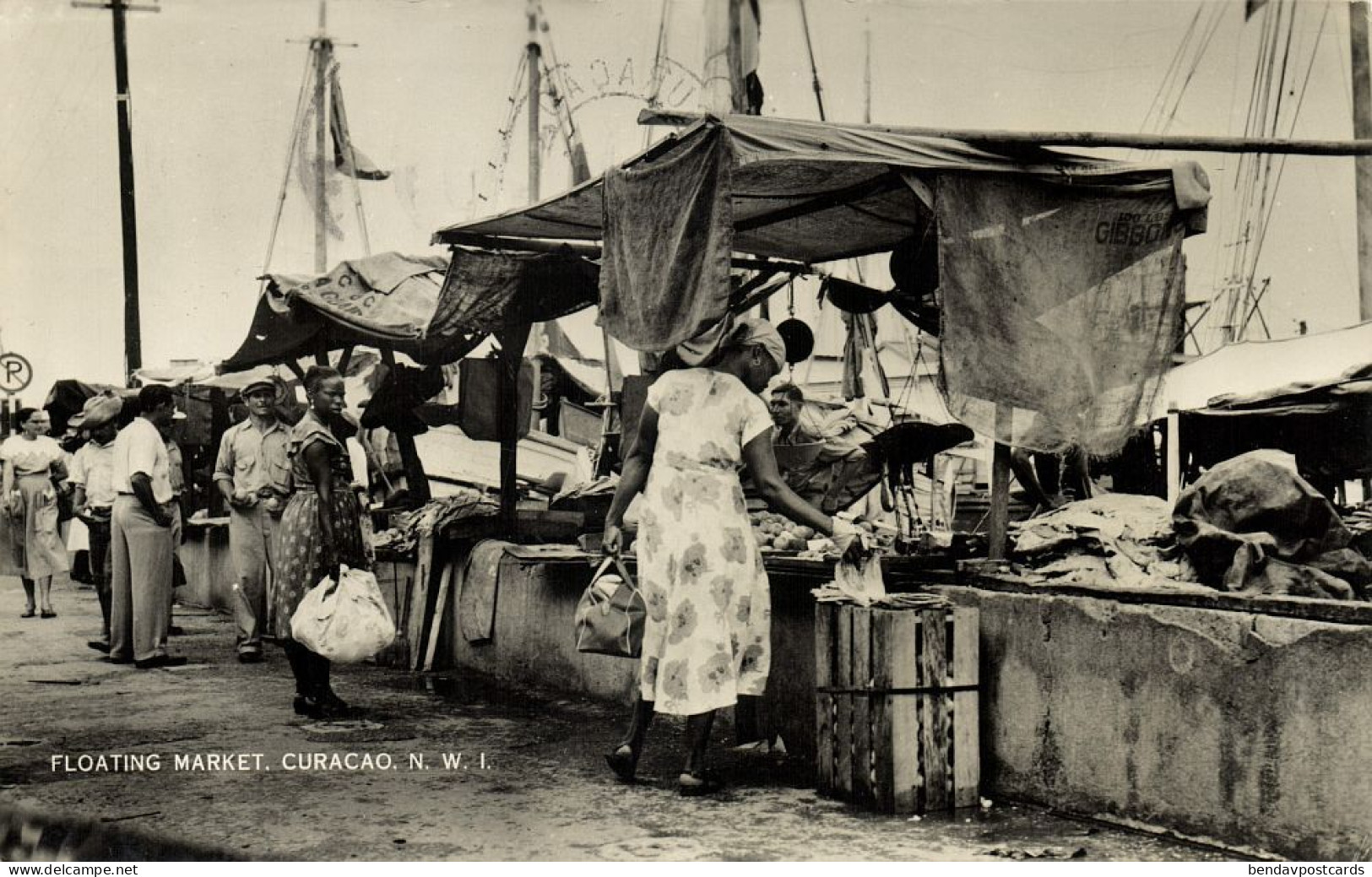 Curacao, N.W.I., WILLEMSTAD, Floating Market (1953) Julius L Penha RPPC Postcard - Curaçao