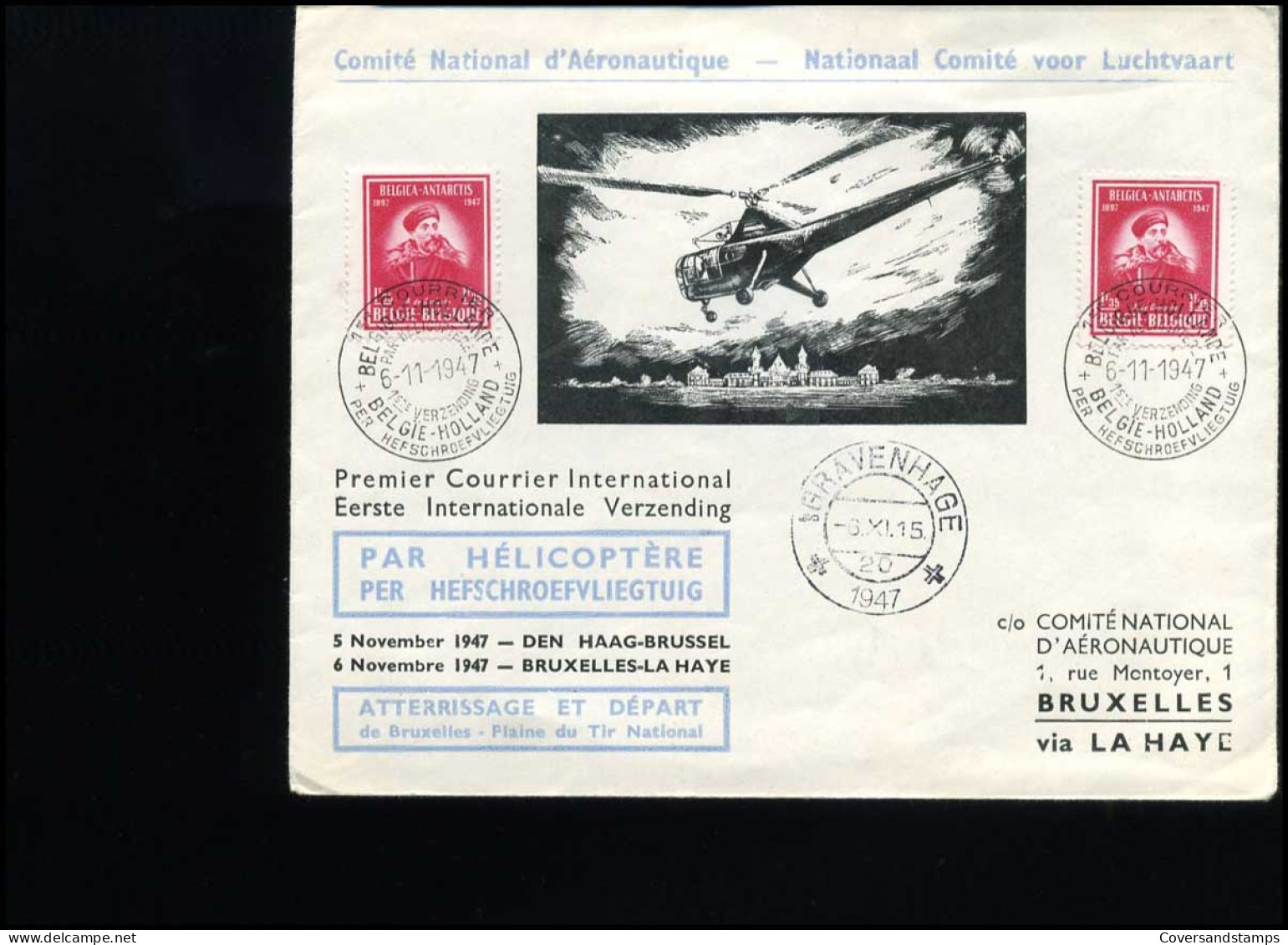 België : Eerste Internationale Verzending 'par Hélicoptère - Per Hefschroefvliegtuig'                     - Briefe U. Dokumente