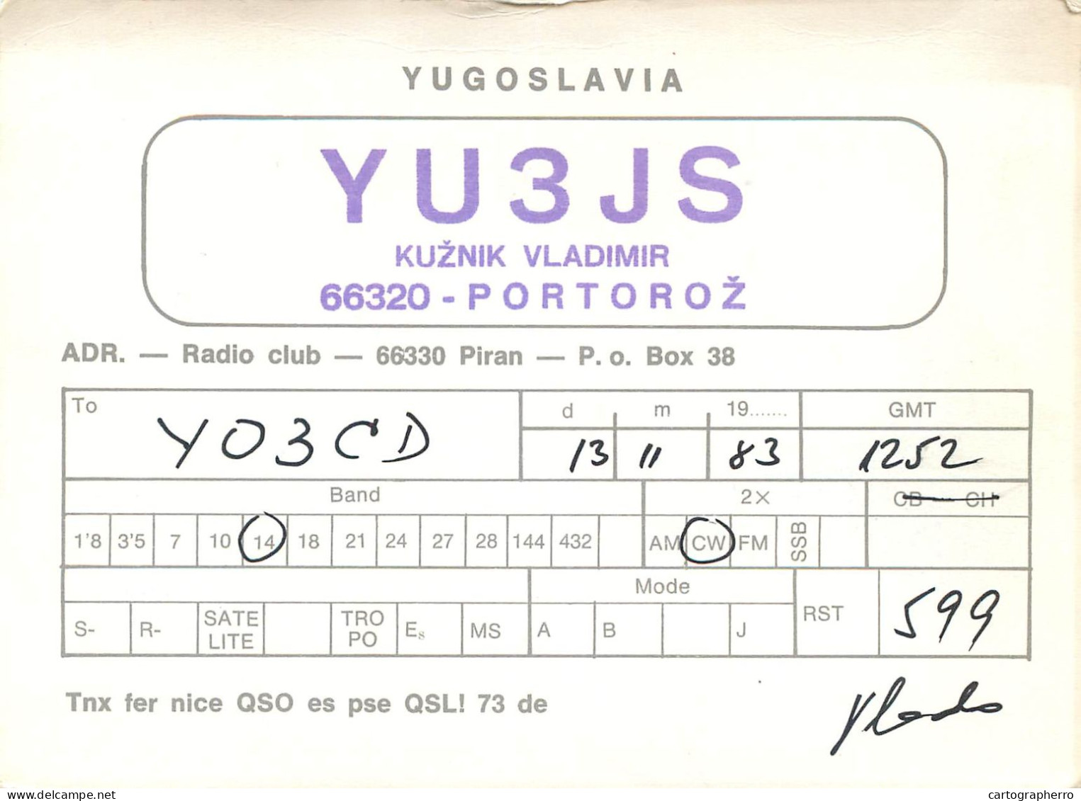 Yugoslavia Radio Amateur QSL Post Card Y03CD YU3JS - Amateurfunk