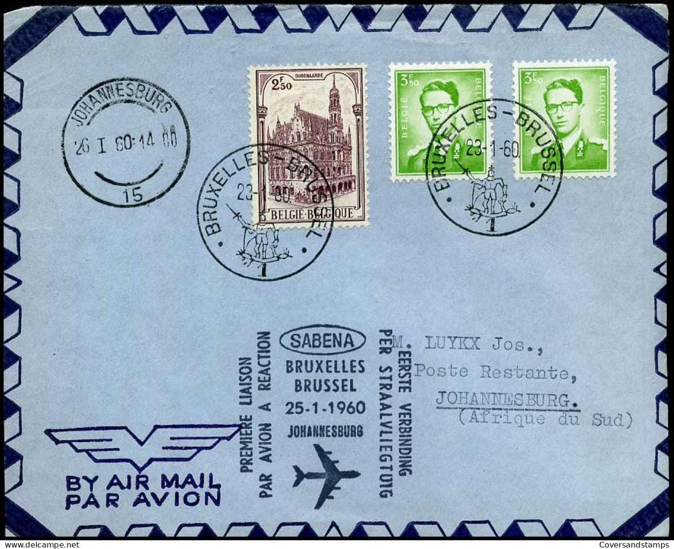 SABENA Eerste Vlucht Brussel-Johannesburg 25/1/1960 - Andere & Zonder Classificatie