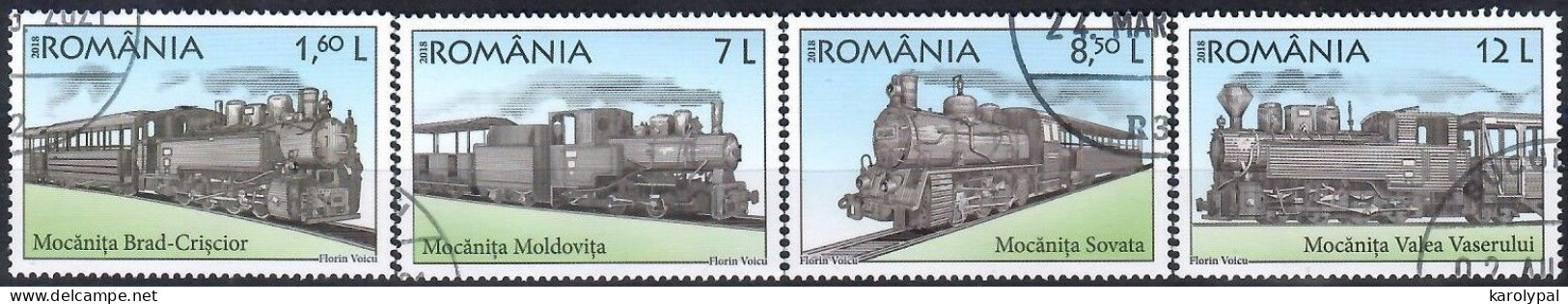 Romania, 2018, USED, CTO,            Locomotives - Steam Locomotives,  Mi. Nr. 7439-42 - Usati