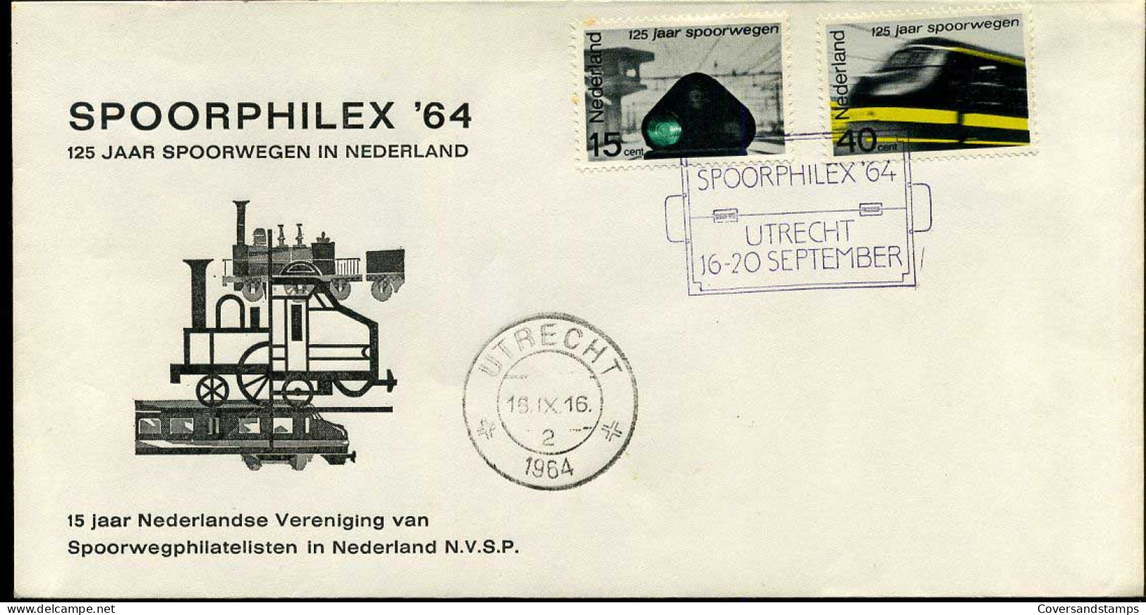 Nederland - FDC - Treinen -- Spoorphilex '64 - Trenes