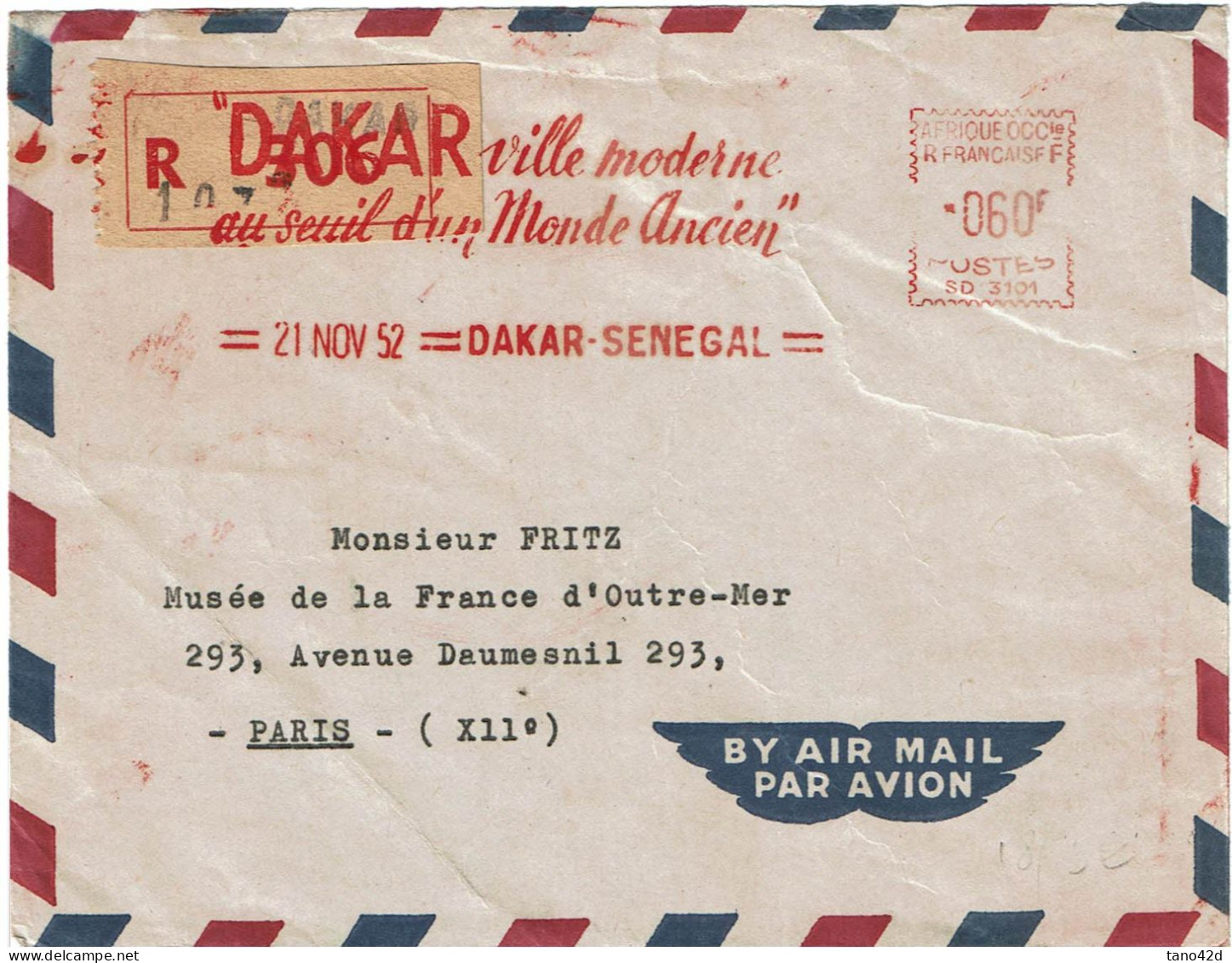 CTN89-2 - SENEGAL  LETTRE RECOMMANDEE DU 21/11/1952 FLAMME PUBLICITAIRE - Sénégal (1960-...)