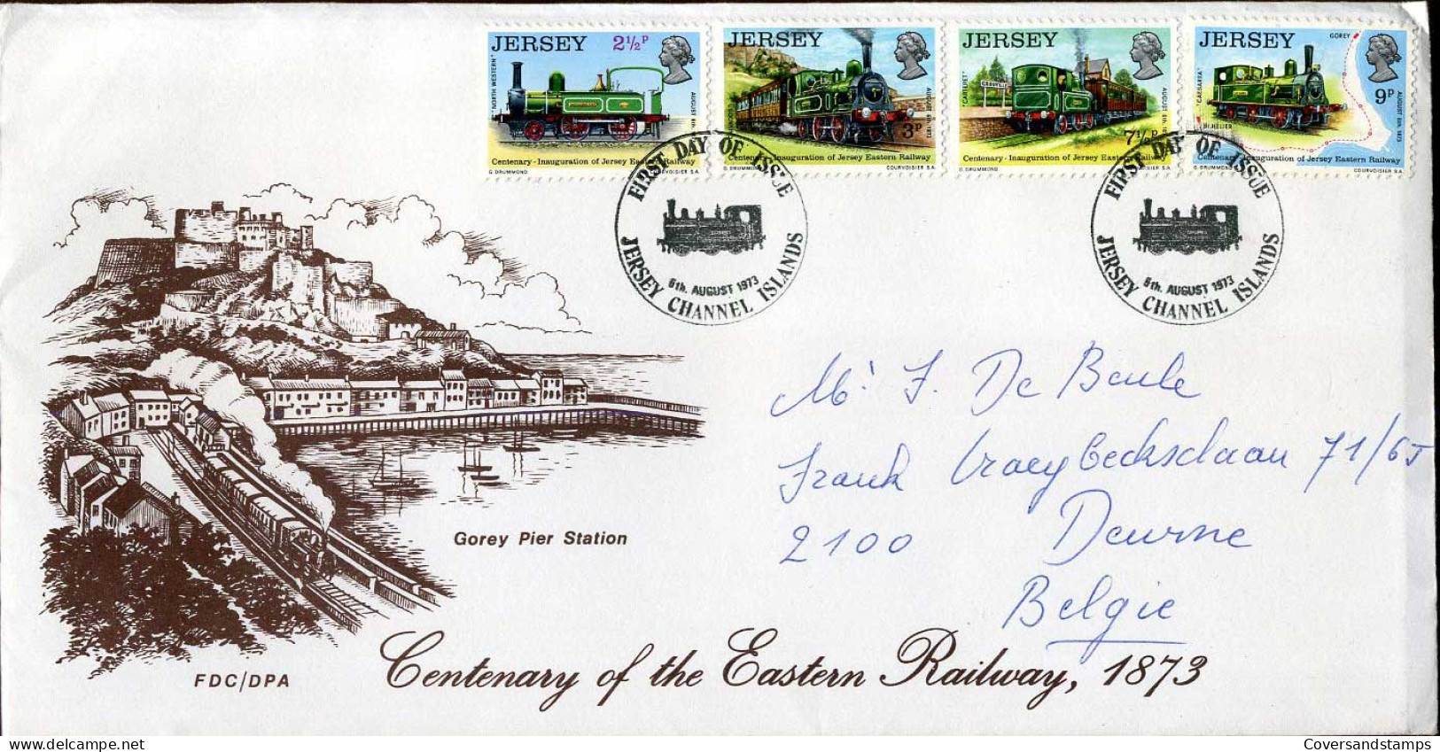 Jersey - FDC - Centenary Of The Eastern Railway, 1873 - Trenes