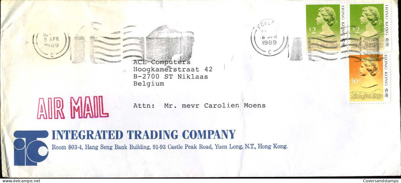 Hong Kong - Cover To Sint-Niklaas, Belgium - Cartas & Documentos