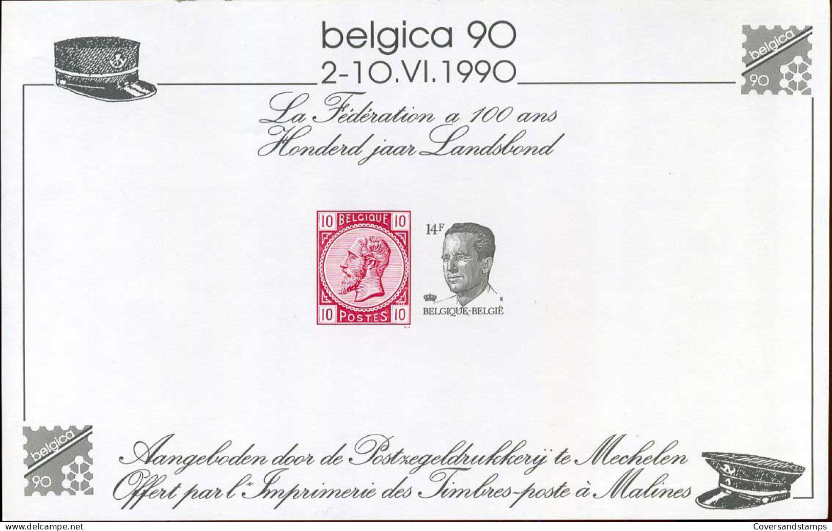 Herinneringsvelletje / Feuillet Souvenir Belgica 90 - Brieven En Documenten