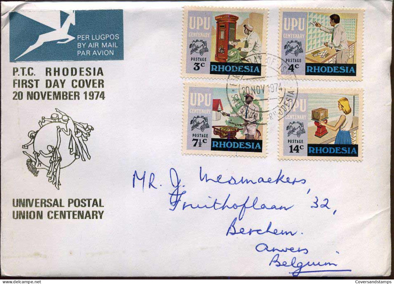 Rhodesia - Cover To Berchem, Belgium - Rhodesien (1964-1980)