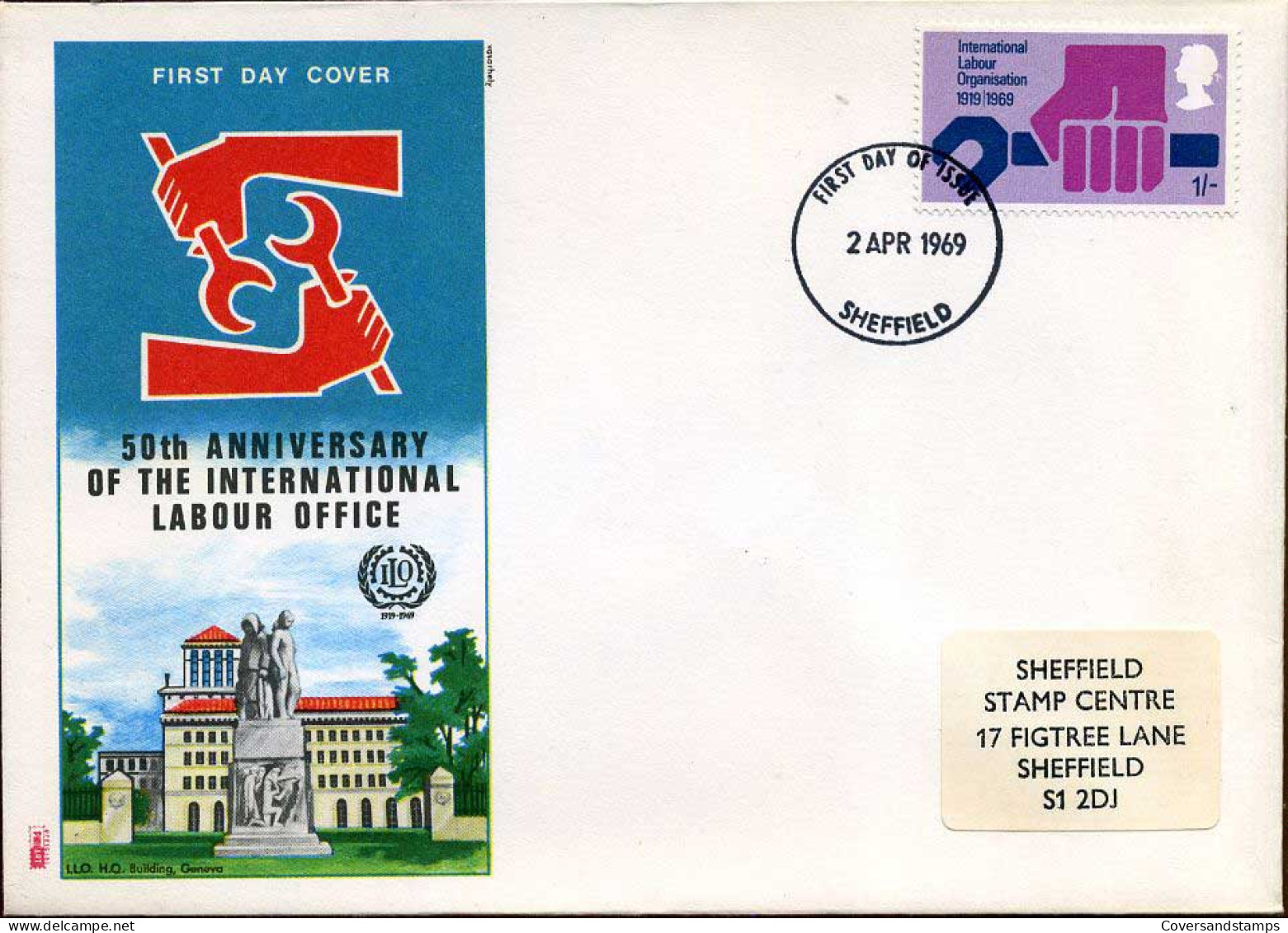 UK - FDC - 50th Anniversary Of The International Labour Office - 1952-1971 Pre-Decimale Uitgaves
