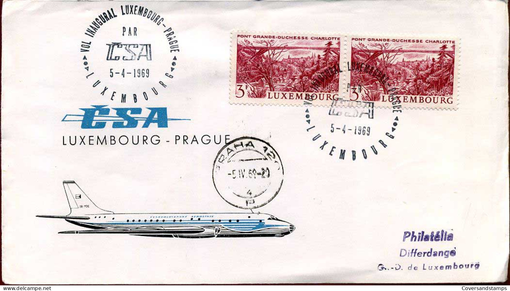 Luxembourg-Prague - Vol Inaugural - Lettres & Documents