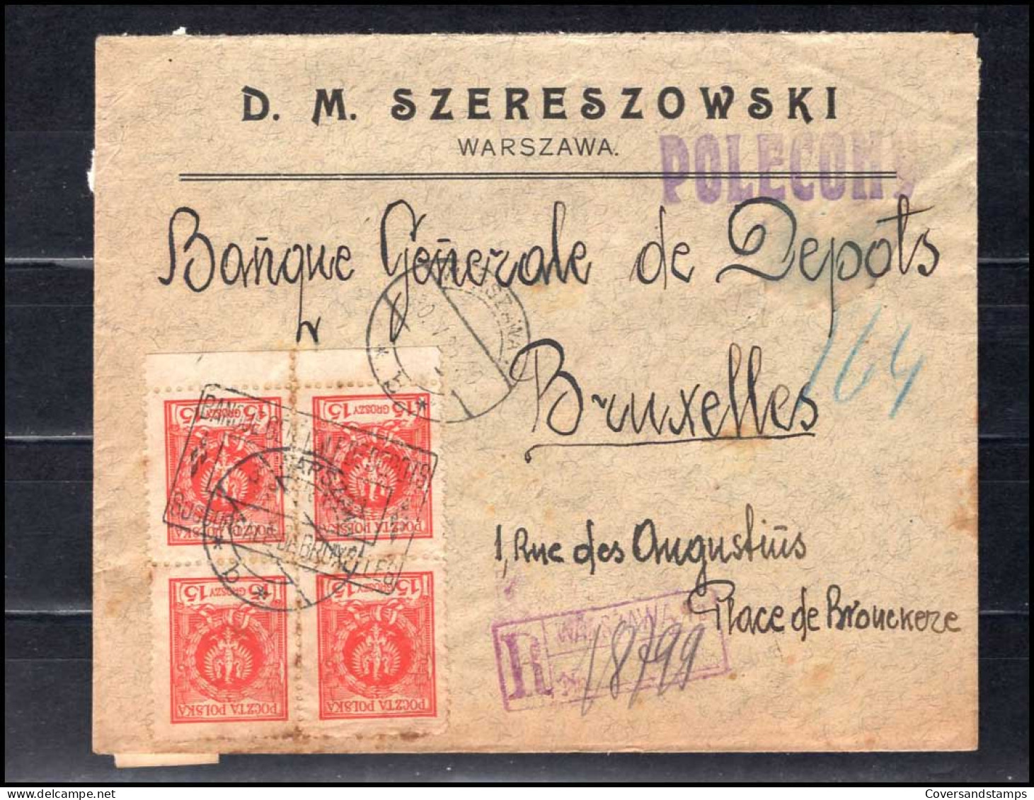 Polen - Cover From Warszawa To Bruxelles, Belgium - Banque Générale De Dépôts - Storia Postale