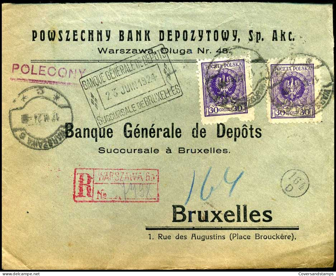 Polen - Cover  To Bruxelles, Belgium - Banque Générale De Dépôts  - Storia Postale