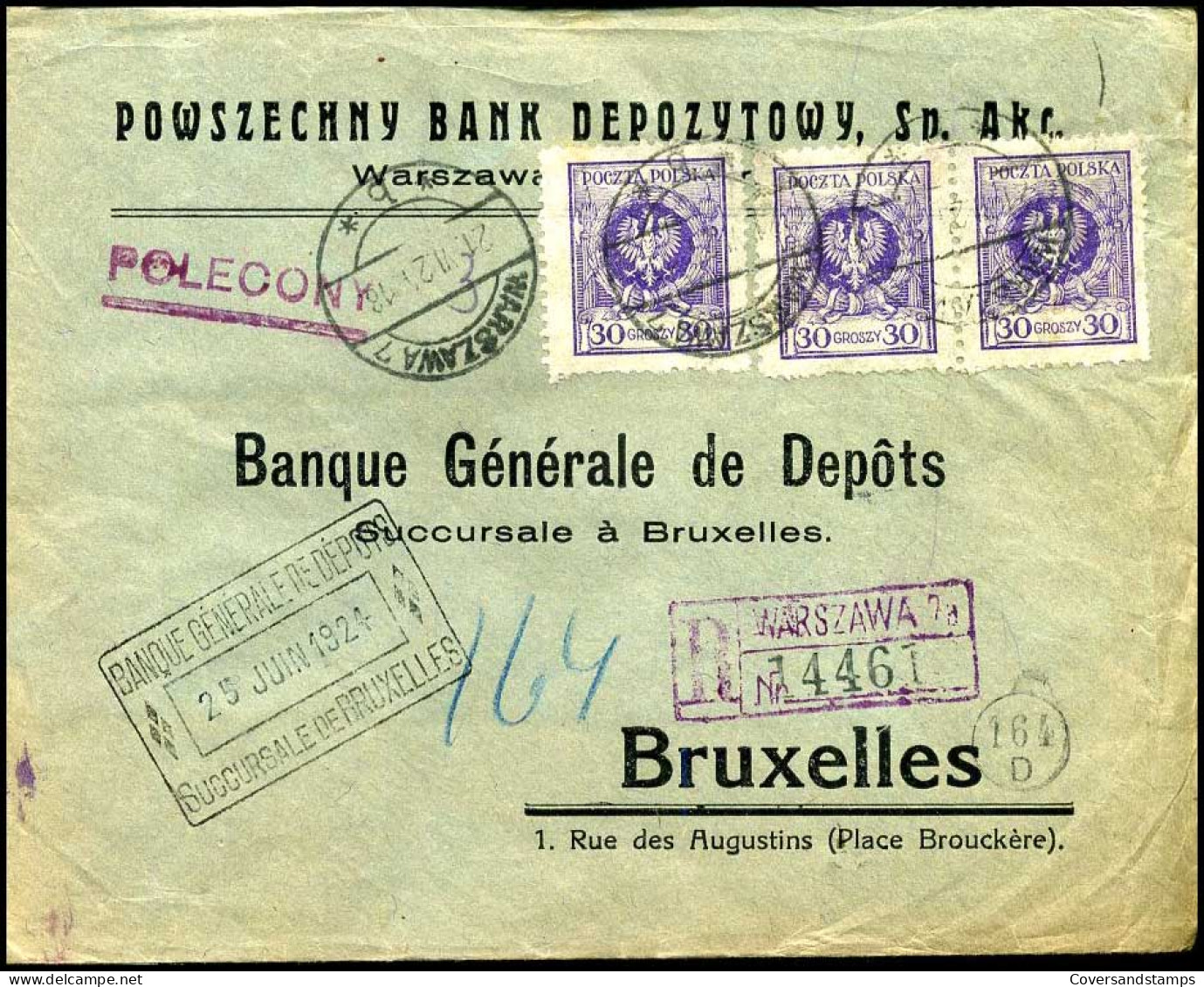 Polen - Cover  To Bruxelles, Belgium - Banque Générale De Dépôts  - Lettres & Documents