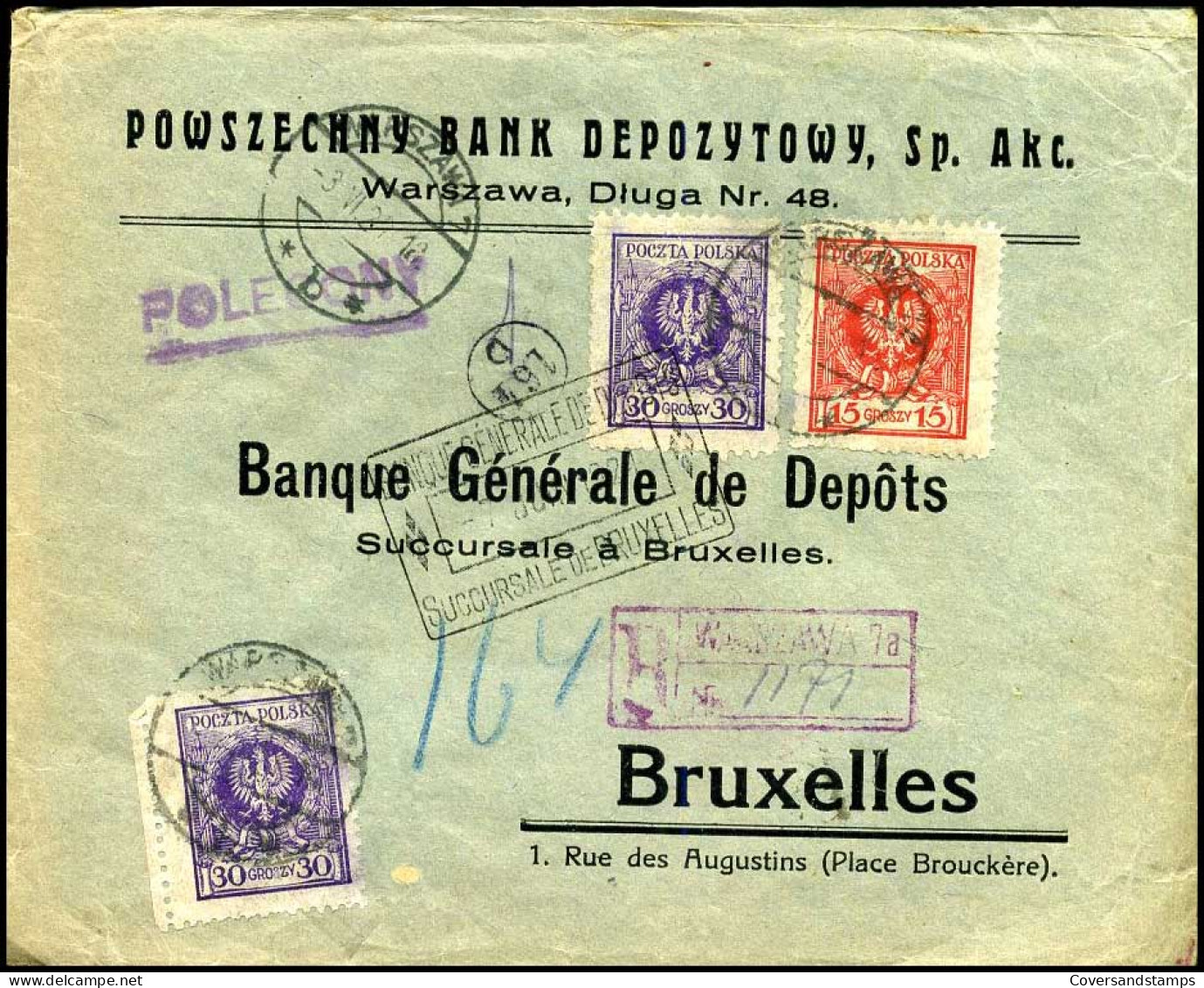 Polen - Cover  To Bruxelles, Belgium - Banque Générale De Dépôts  - Cartas & Documentos
