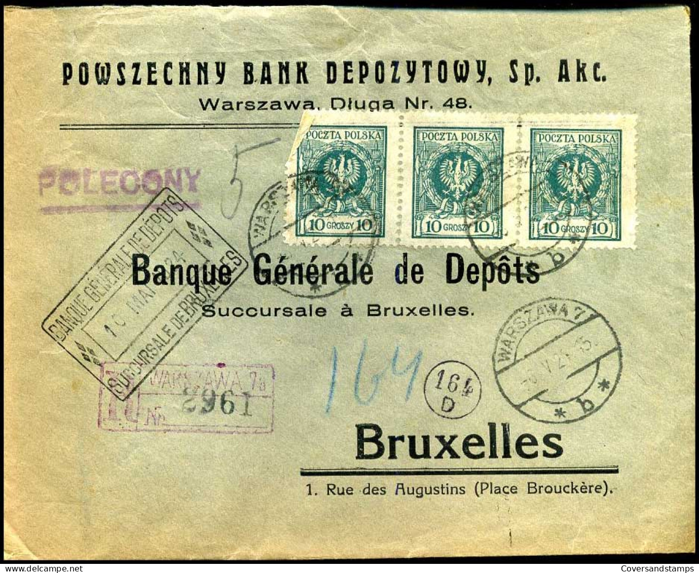 Polen - Cover  To Bruxelles, Belgium - Banque Générale De Dépôts  - Lettres & Documents