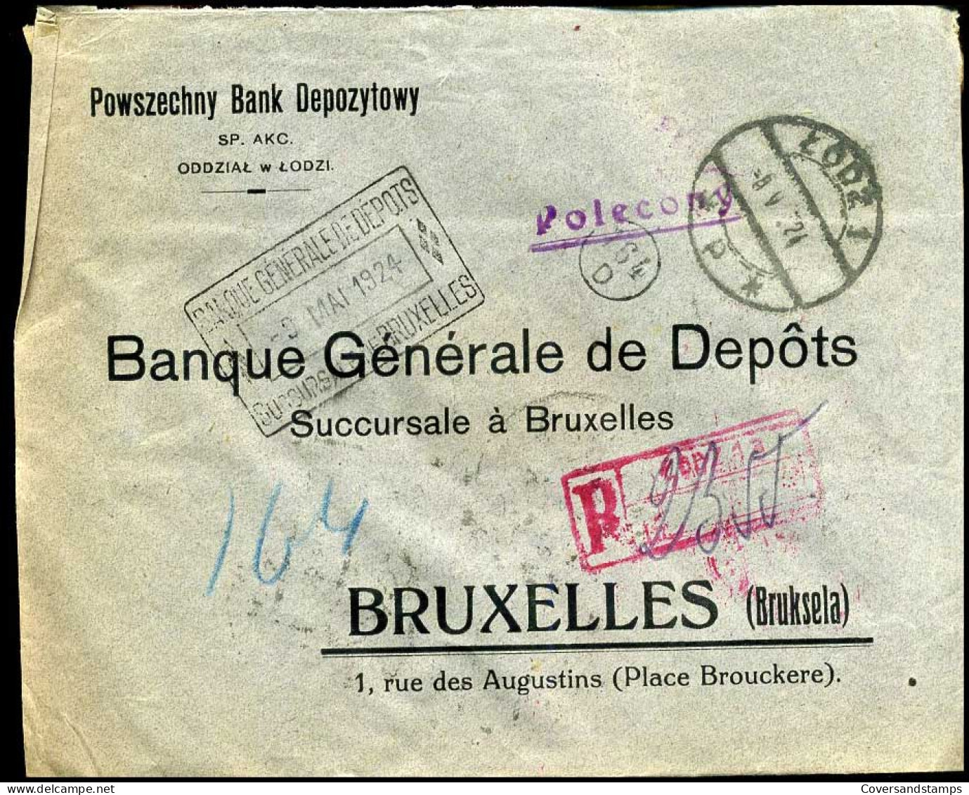 Polen - Cover  To Bruxelles, Belgium - Banque Générale De Dépôts  - Lettres & Documents