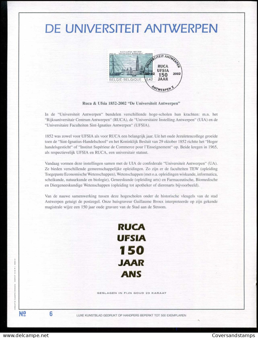België - Gouden Blad 3057 - De Universiteit Antwerpen - Briefe U. Dokumente
