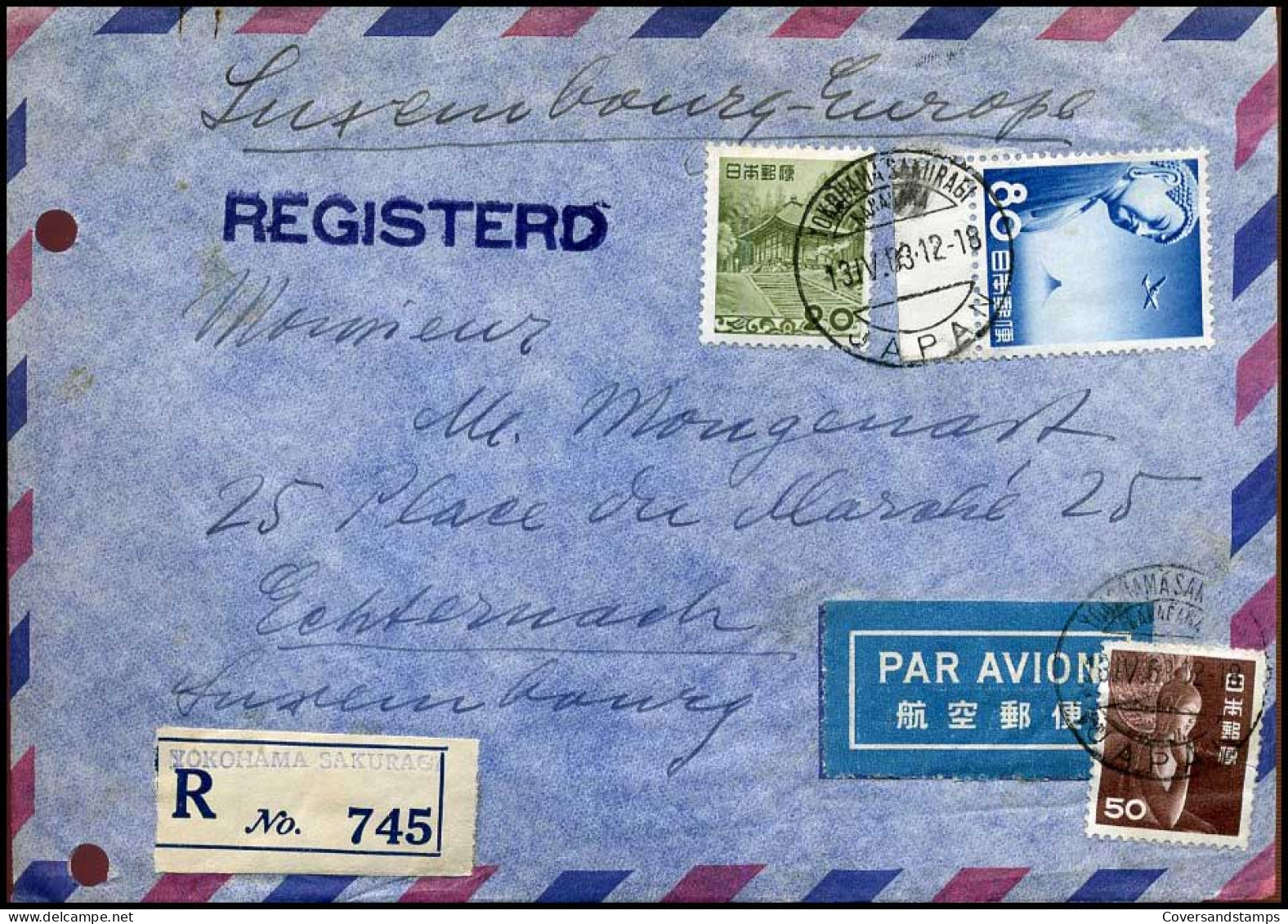 Japan - Registered Cover To Echternach, Luxemburg - Lettres & Documents