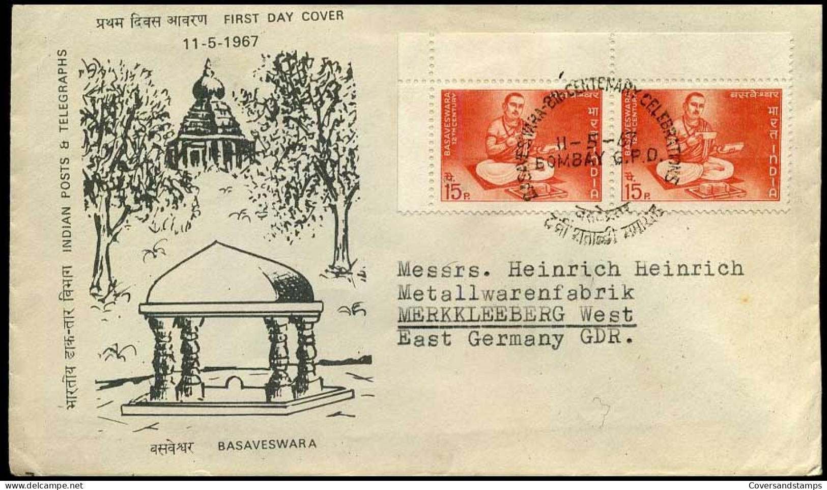 India - Cover To Merkkleeberg West, Germany - Brieven En Documenten