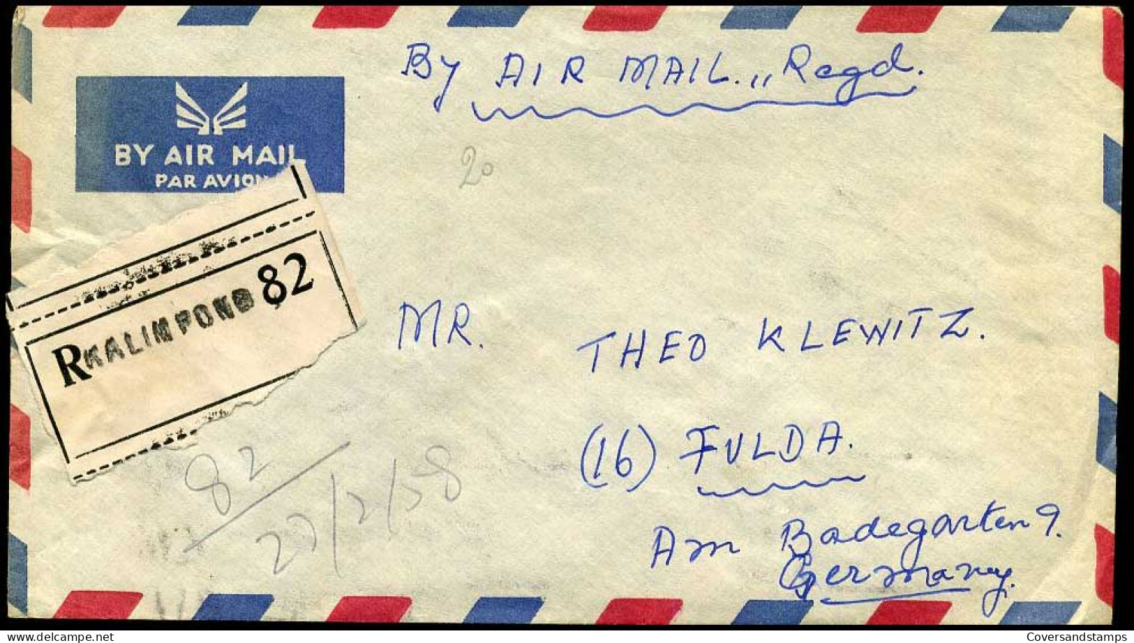 India - Registered Cover To Fulda, Germany - Covers & Documents