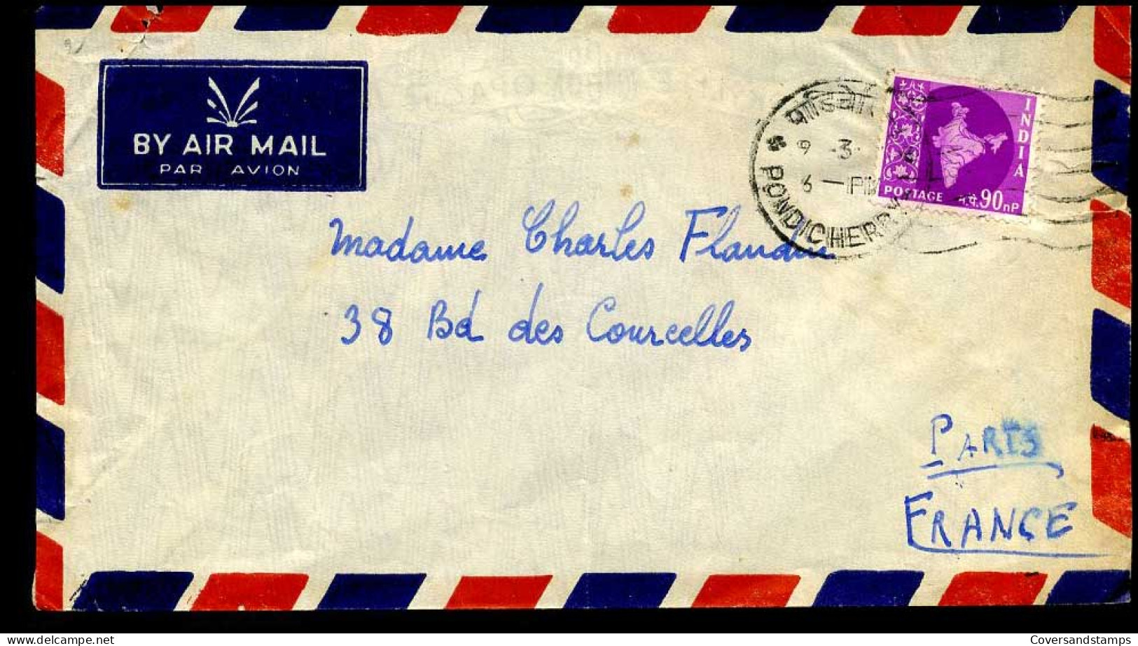 India - Cover To Paris, France - Briefe U. Dokumente