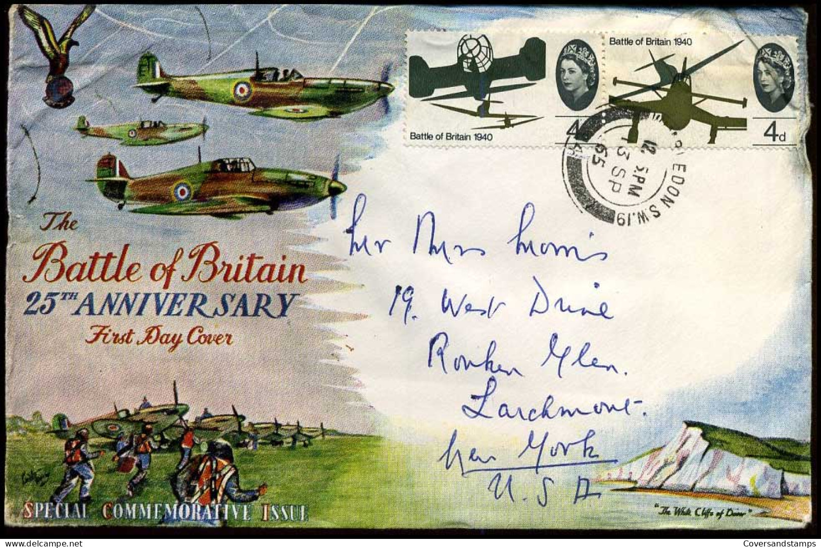 Great-Britain - Cover To New-York, USA  -  The Battle Of Britain, 25th Anniversary - Covers & Documents