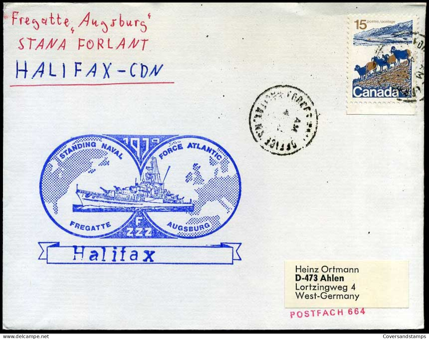 Canada - Cover To Ahlen, Germany  --  Fregatte 'Augsburg' - Covers & Documents