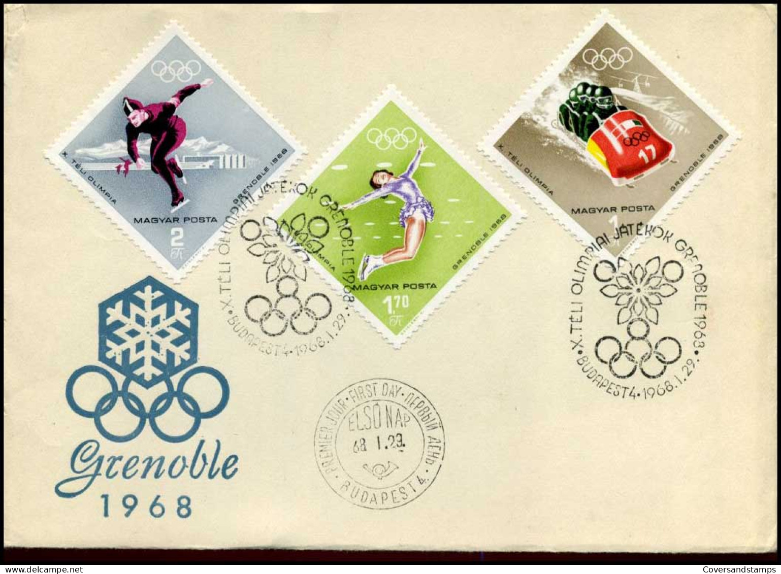 Magyar Posta  - FDC - Olympic Games Grenoble 1968 - Winter 1968: Grenoble