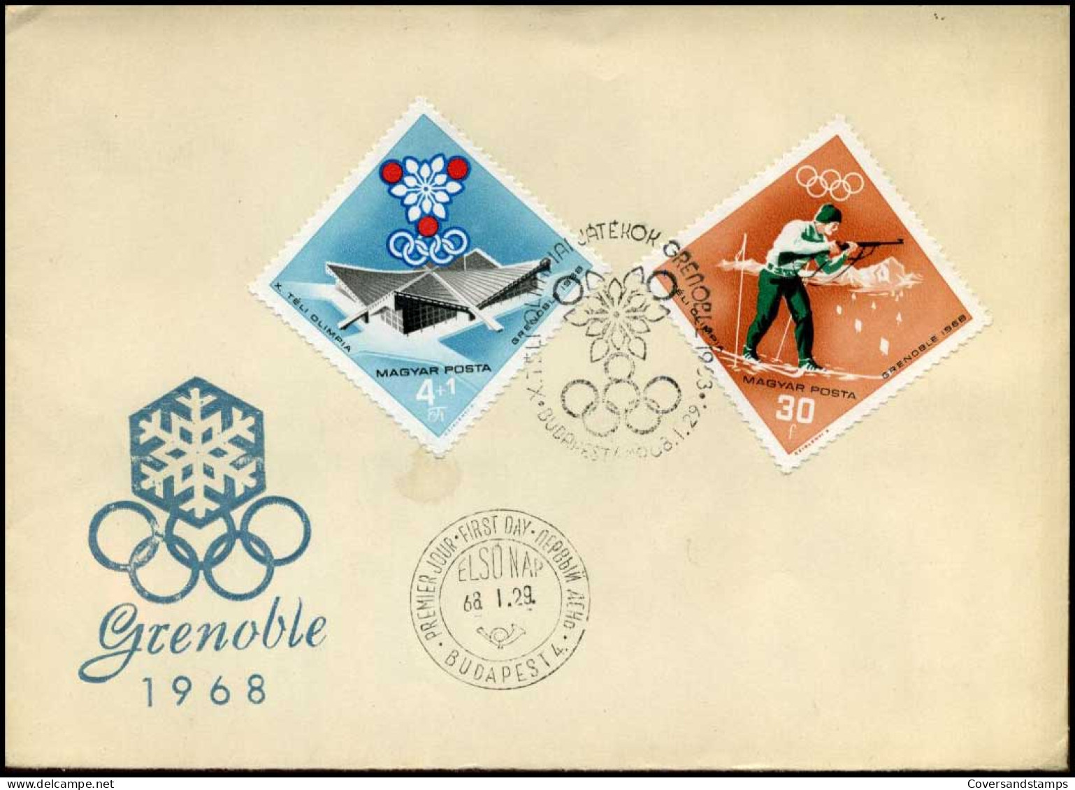 Magyar Posta  - FDC - Olympic Games Grenoble 1968 - Invierno 1968: Grenoble