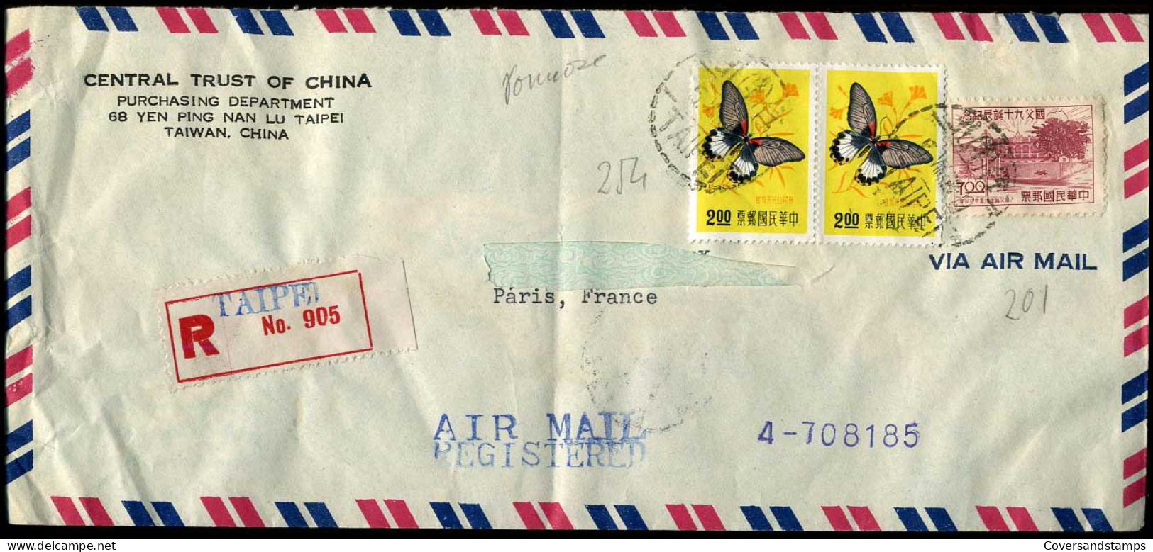 Taiwan - Cover To Paris, France  -  Central Trust Of China - Covers & Documents