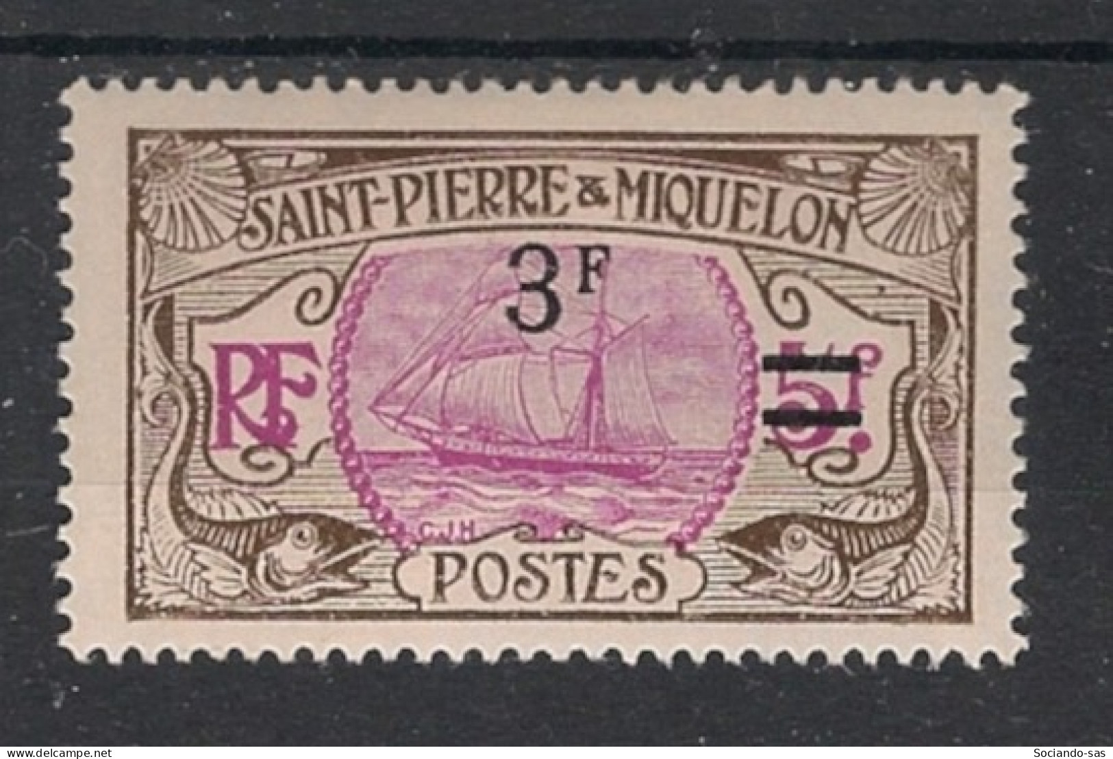 SPM - 1924-27 - N°YT. 126a - Bateau 3f Sur 5f - VARIETE Sans Point Après F - Neuf * / MH VF - Ongebruikt