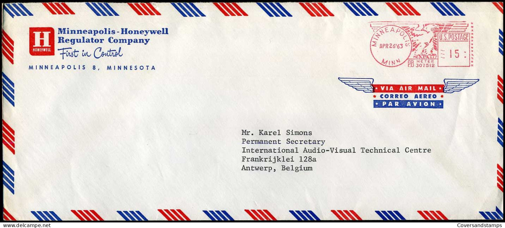 USA - Cover Antwerp, Belgium -- Minneapolis-Honeywell Regulator Company - Lettres & Documents