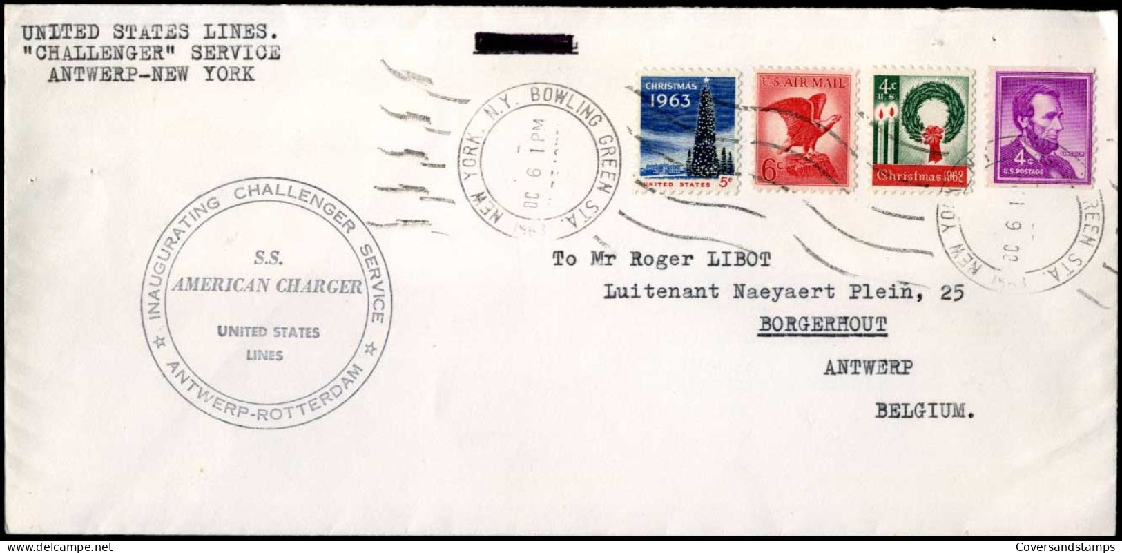 USA - Cover To Antwerp, Belgiium -- United STates Lines "Challenger" Service Antwerp-New York - Lettres & Documents