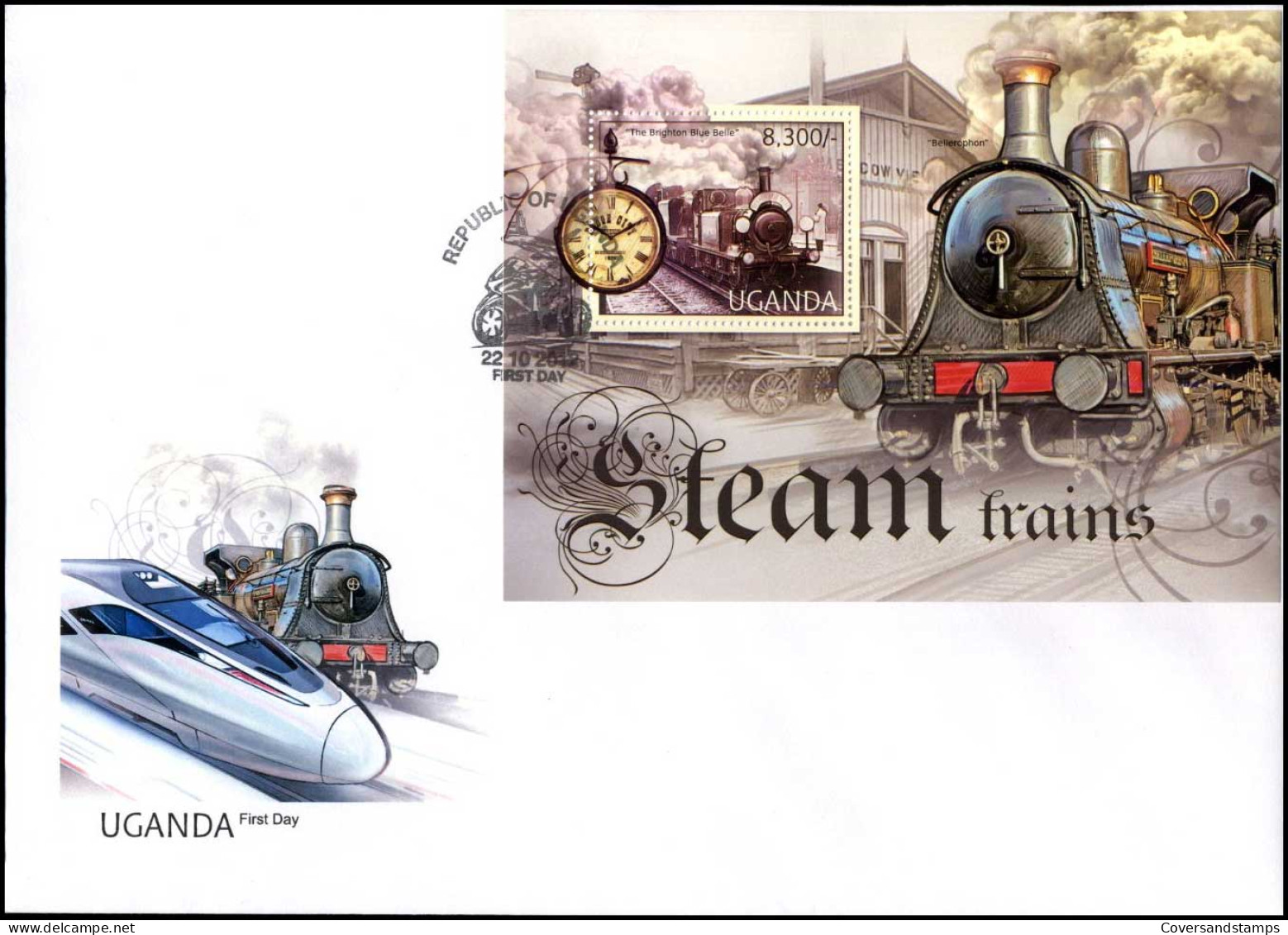 Ugunda - FDC - Steam Trains (2012) - Trenes