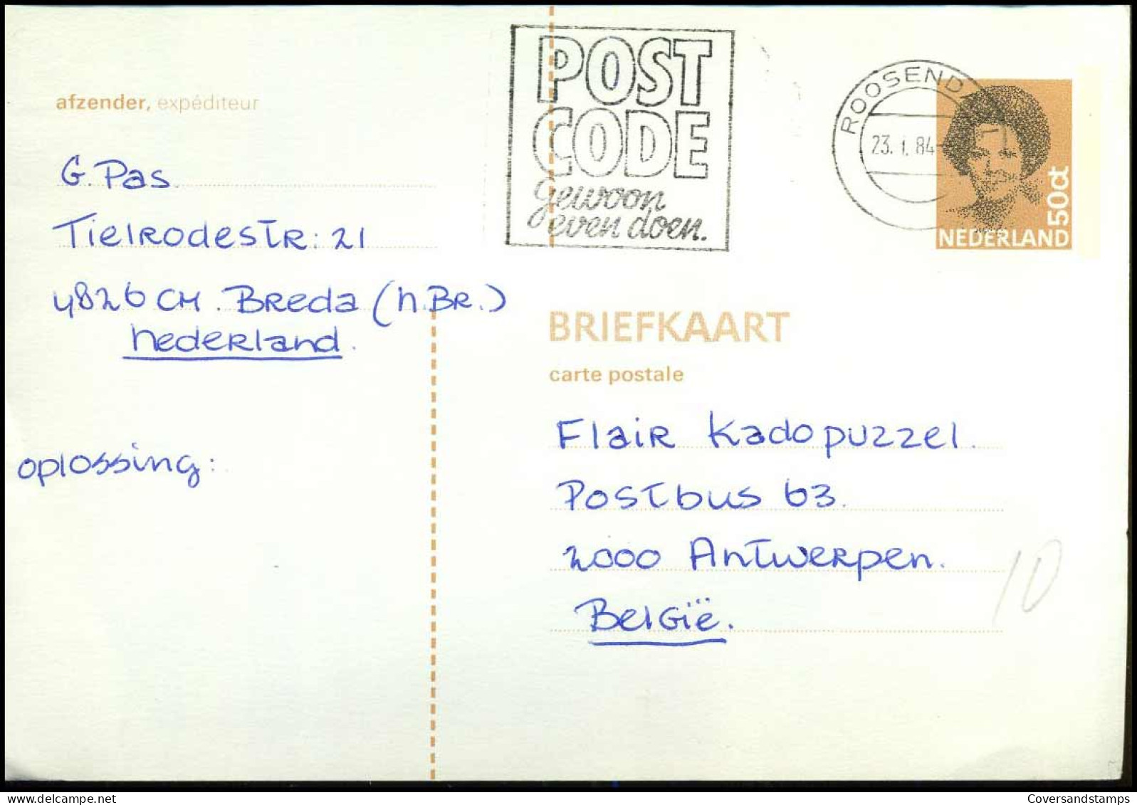 Briefkaart Naar Antwerpen, België - Briefe U. Dokumente