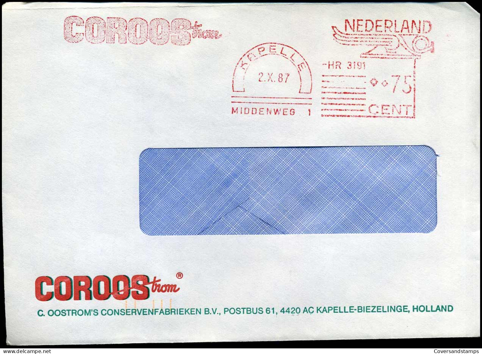 Cover  - "Coroostrom, C Oostrom's Conservenfabrieken, Kapelle-Biezelinge" - Covers & Documents