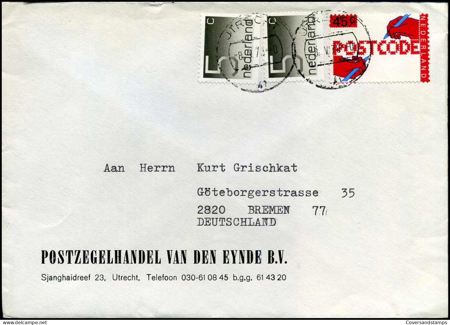 Cover Naar Bremen, Duitsland - "Postzegelhandel Van Den Eynde B.V., Utrecht" - Briefe U. Dokumente