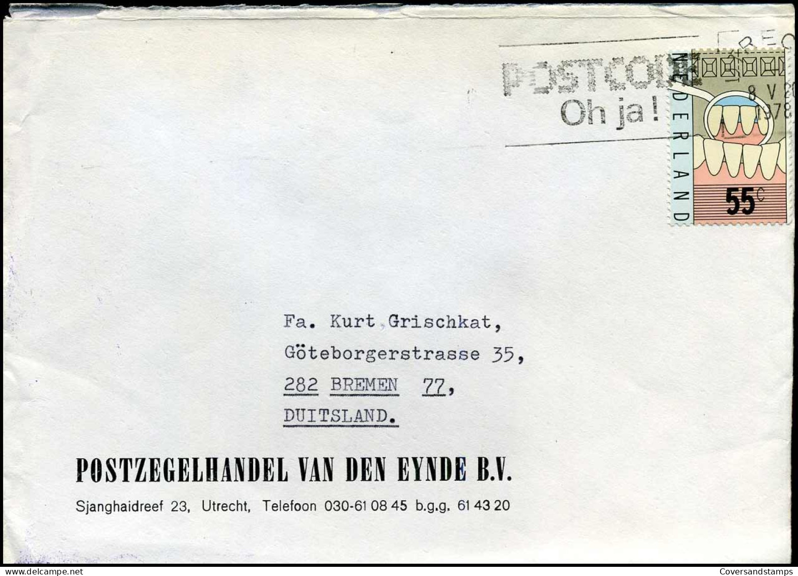 Cover Naar Bremen, Duitsland - "Postzegelhandel Van Den Eynde B.V., Utrecht" - Cartas & Documentos