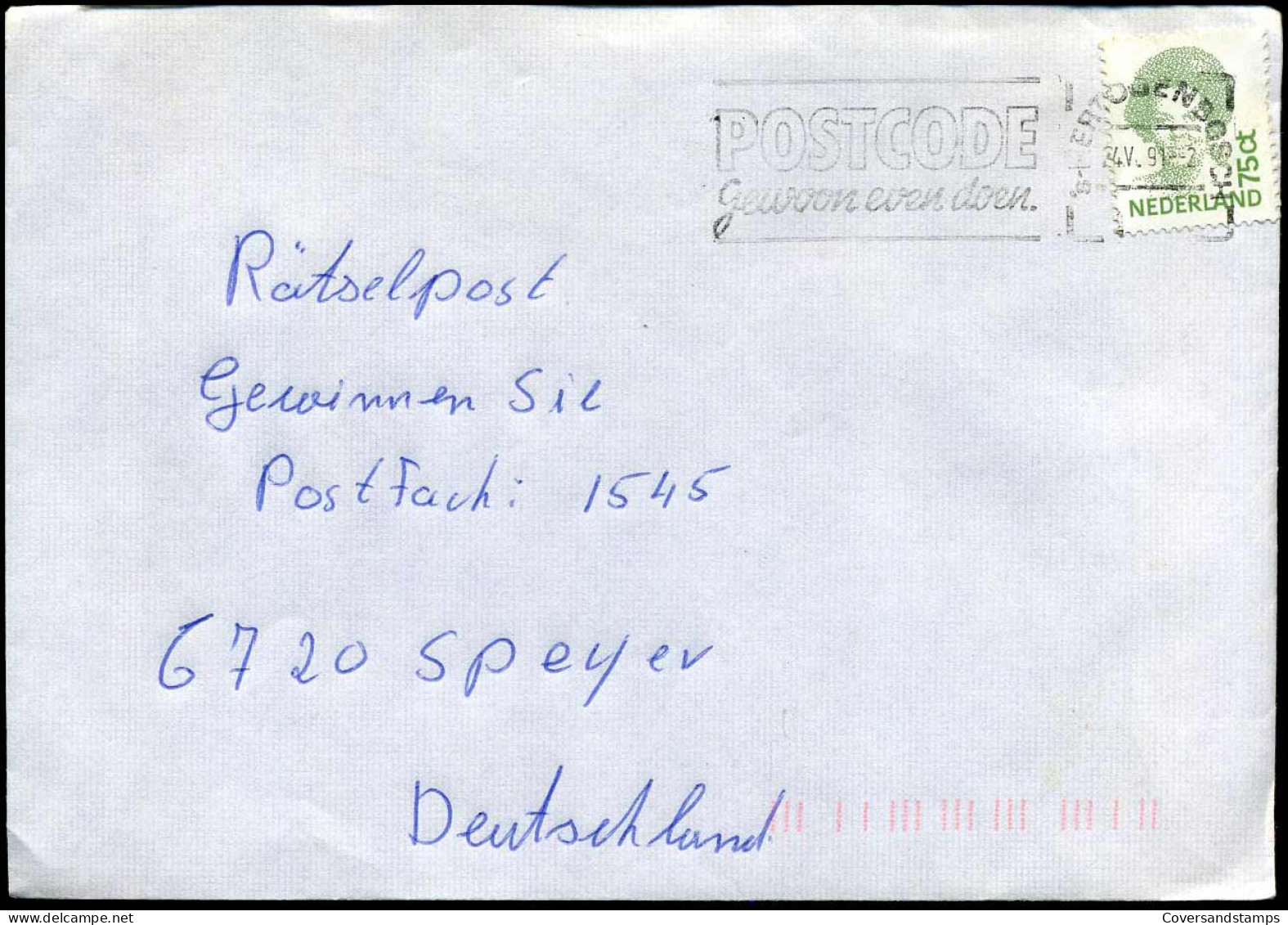 Cover Naar Speyer, Duitsland - Storia Postale