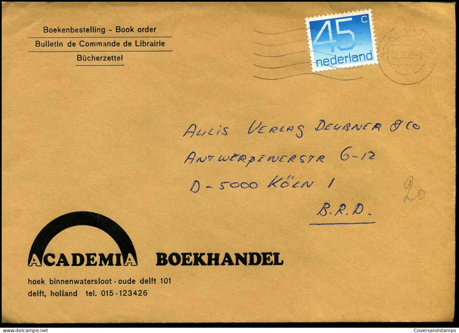 Cover Naar Keulen, Duitsland - "Academia Boekhandel, Delft" - Cartas & Documentos