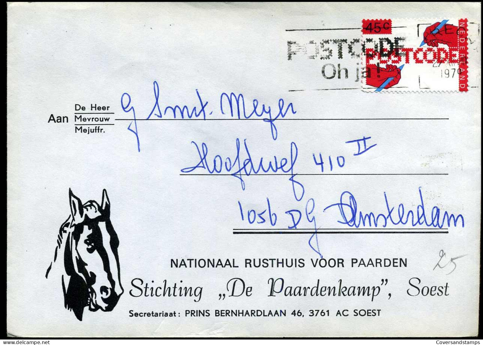 Cover Naar Antwerpen, België - "Nationaal Rusthuis Voor Paarden, Stichting 'De Paardenkamp' Soest" - Covers & Documents