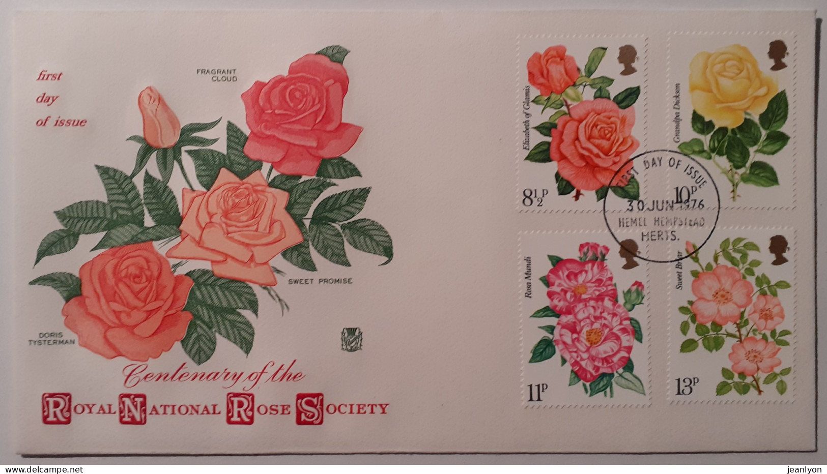 ROSES / Centenaire Royal National Rose Society - Enveloppe Avec 4 Timbres Britanniques Et Cachet 1er Jour - Rosas