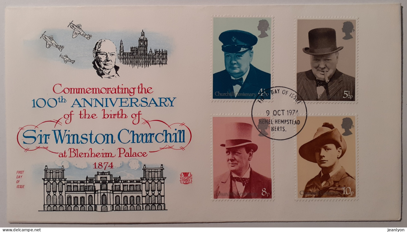 SIR WINSTON CHURCHILL - 100e Anniversaire Naissance / Blenheim Palace - Enveloppe Avec 4 Timbres Et Cachet 1er Jour - Sir Winston Churchill