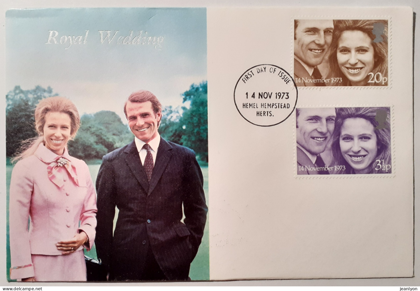PRINCESSE ANNE Et CAPTAIN PHILLIPS - Mariage Royal / Angleterre - Fille Reine Elisabeth II - Enveloppe Avec 2 Timbres  - Familias Reales
