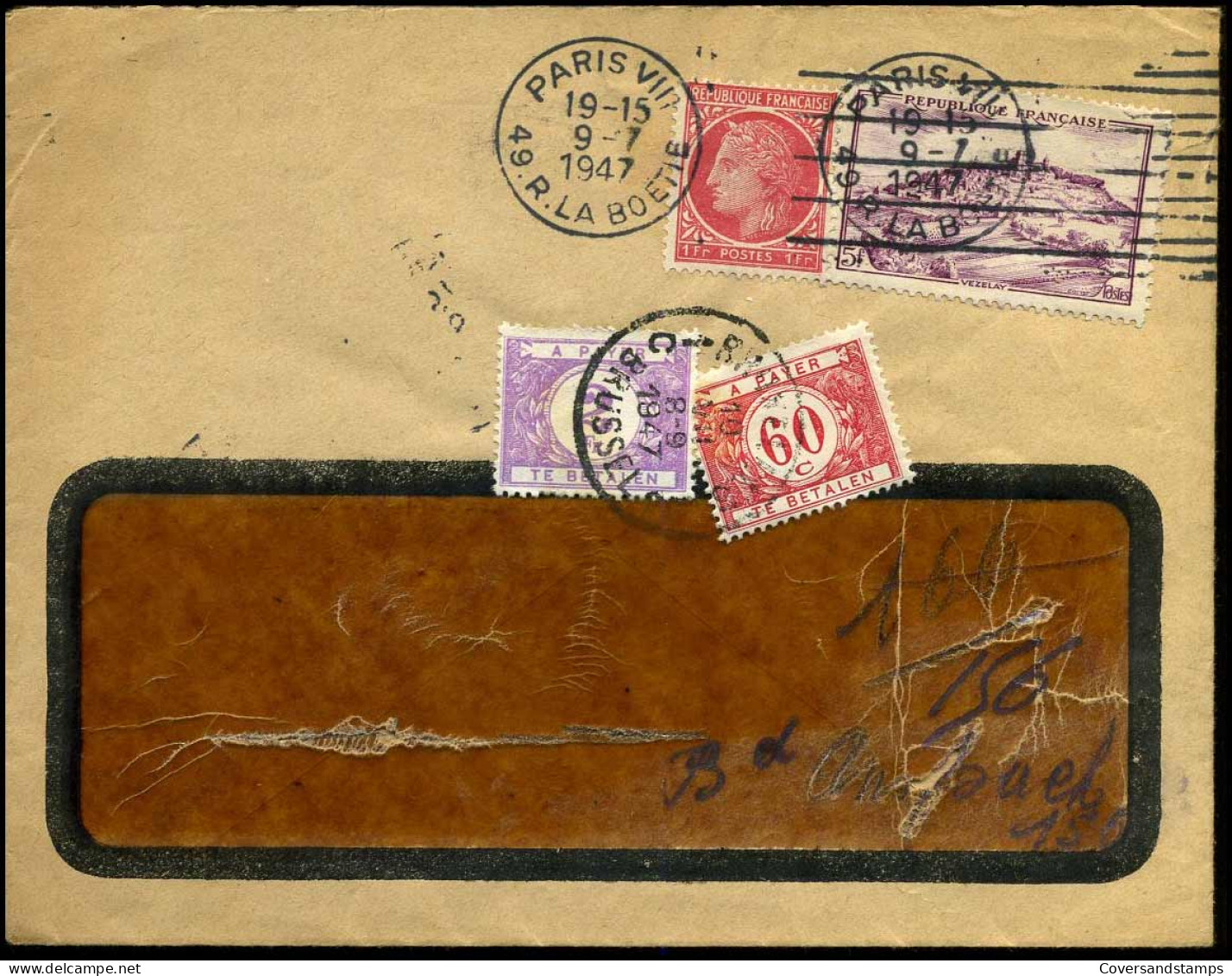 Cover Uit Frankrijk - Strafport / Taxe - TX40 + TX47 - Lettres & Documents