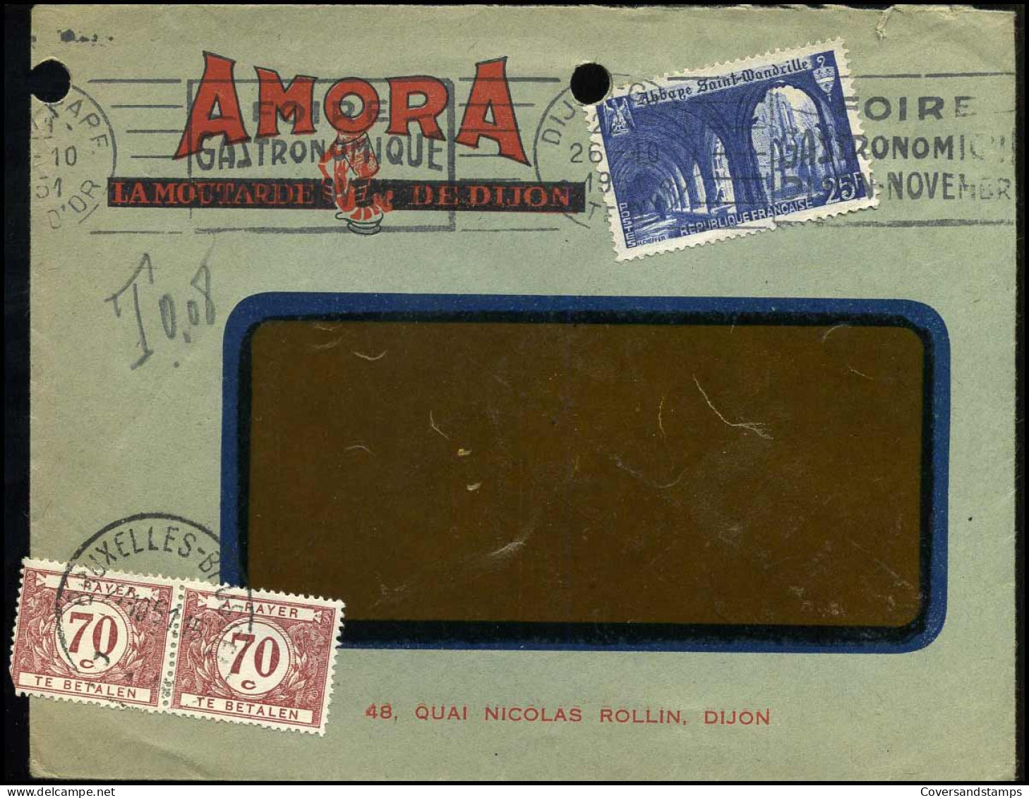 Cover Uit Frankrijk - Strafport / Taxe - 2 X TX41 - Amora, La Moutarde De Dijon" - Covers & Documents