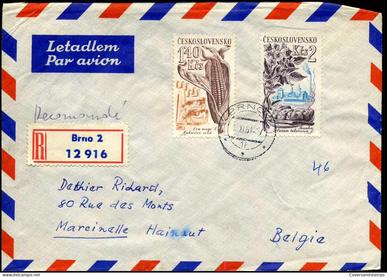 Registered Cover To Marcinelle, Belgium  - Storia Postale