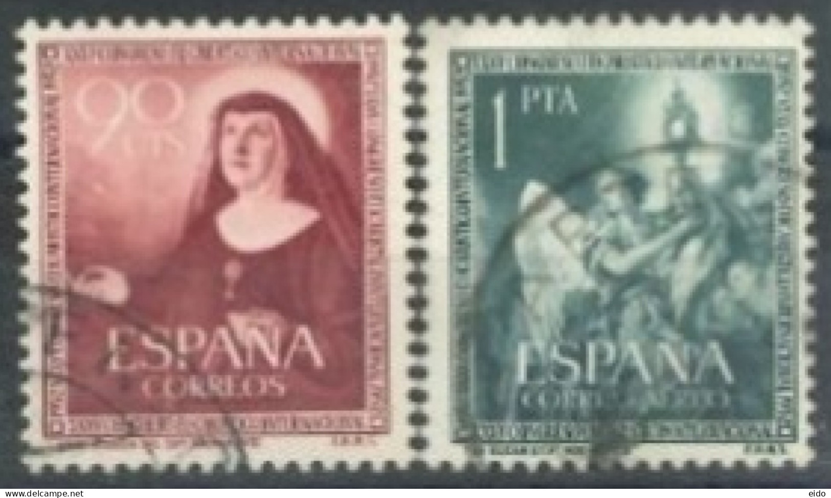 SPAIN,  1952, MARIA M. DERMAISIERES AND THE EUCHARIST BY TIEPOLO STAMPS SET OF 2, # 789, & C137, USED. - Usados