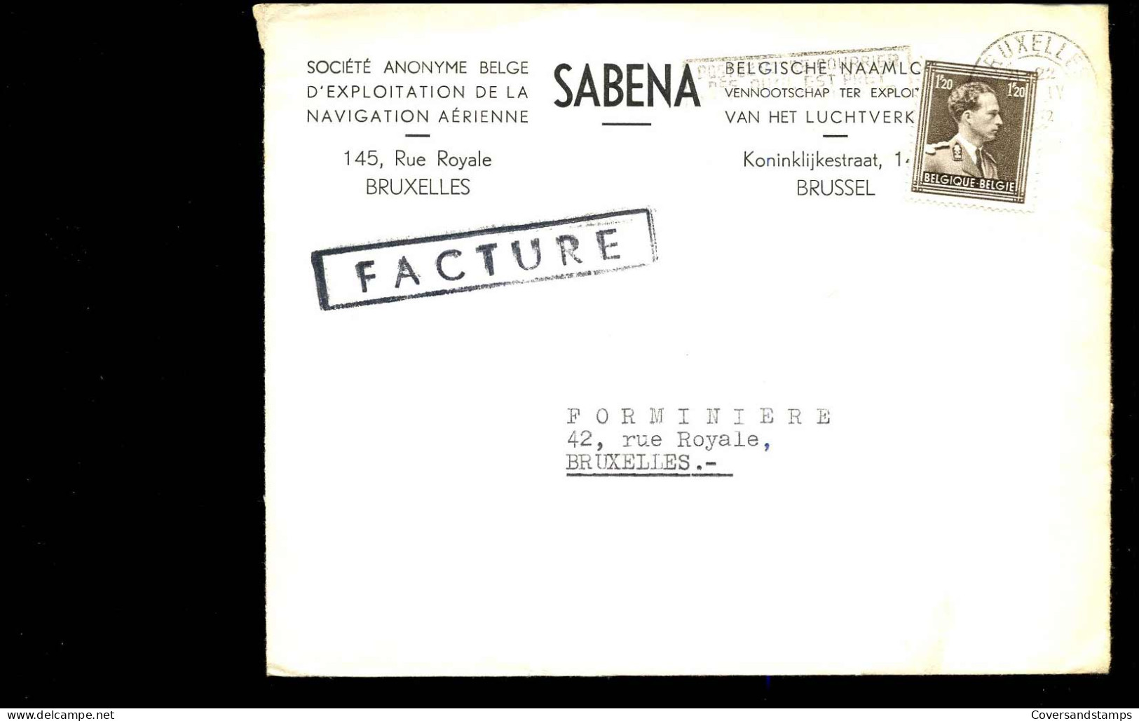 Cover Van En Naar Bruxelles - "SABENA" - 1936-1957 Collar Abierto